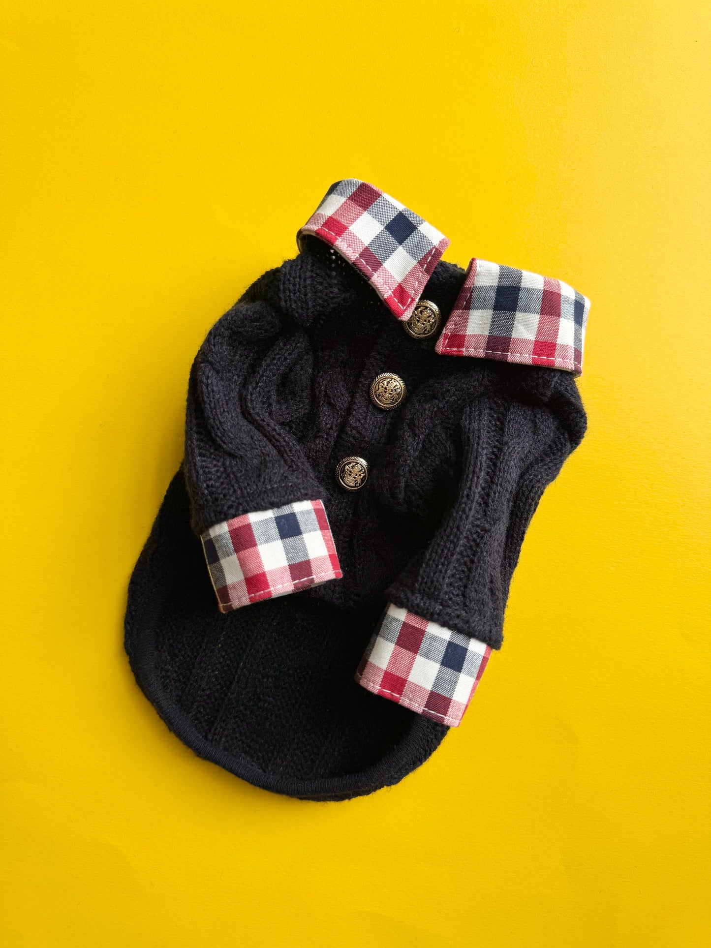 2 in 1 Handmade Cable Knit Dog Sweater with Plaid Collar