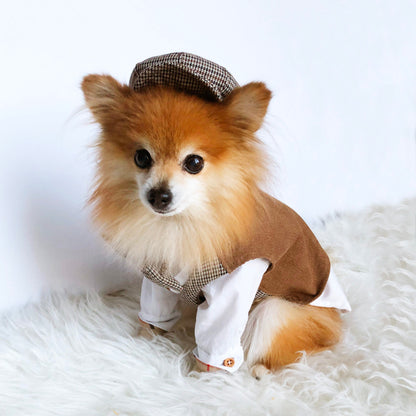 Check button down suit vest