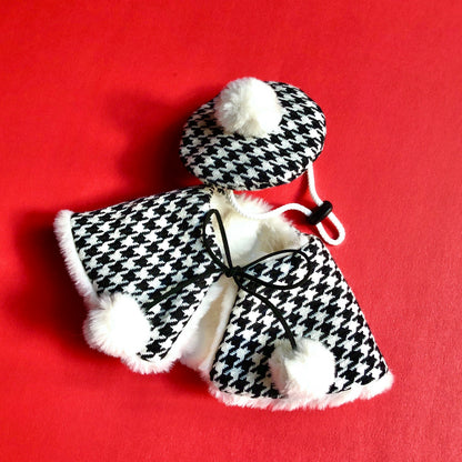 Houndstooth French Beret & reversible Faux Fur Cape Set