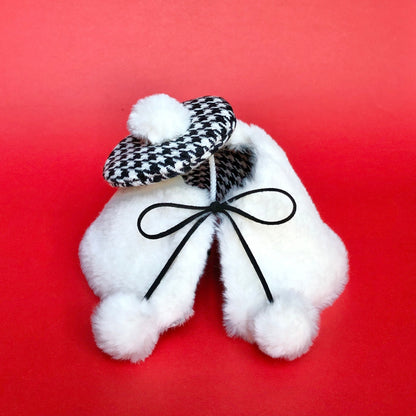 Houndstooth French Beret & reversible Faux Fur Cape Set